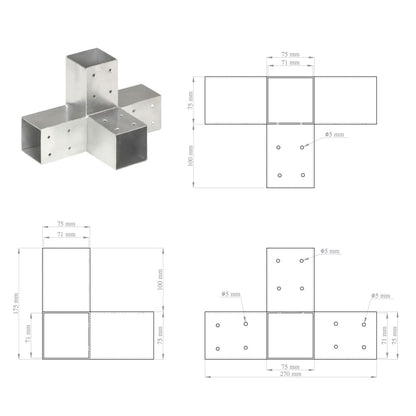 vidaXL Connecteurs de poteau 4 pcs Forme en X Métal galvanisé 71x71 mm