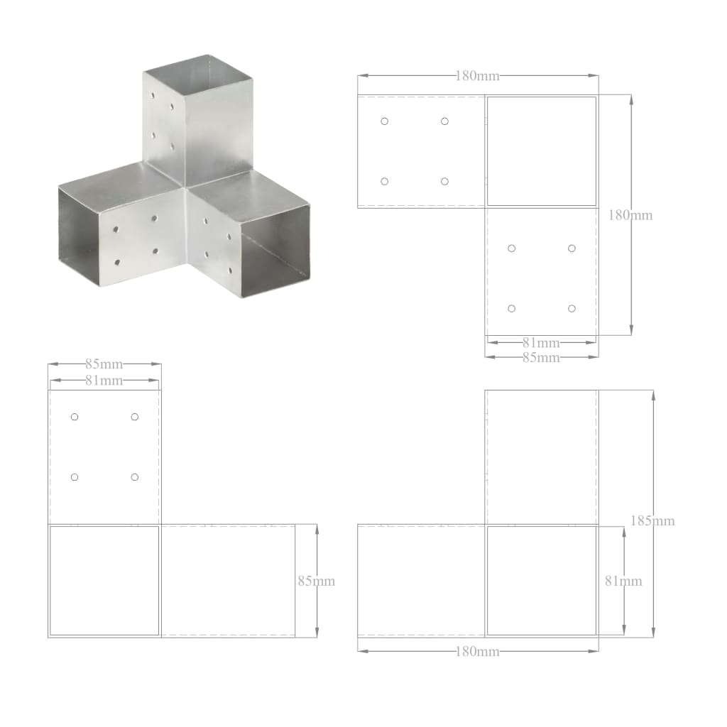 vidaXL Connecteur de poteau Forme en Y Métal galvanisé 81x81 mm