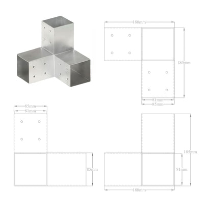 vidaXL Connecteurs de poteau 4 pcs Forme en Y Métal galvanisé 81x81 mm