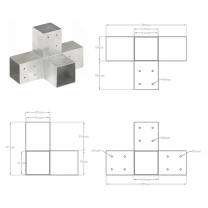 vidaXL Connecteur de poteau Forme en X Métal galvanisé 81x81 mm