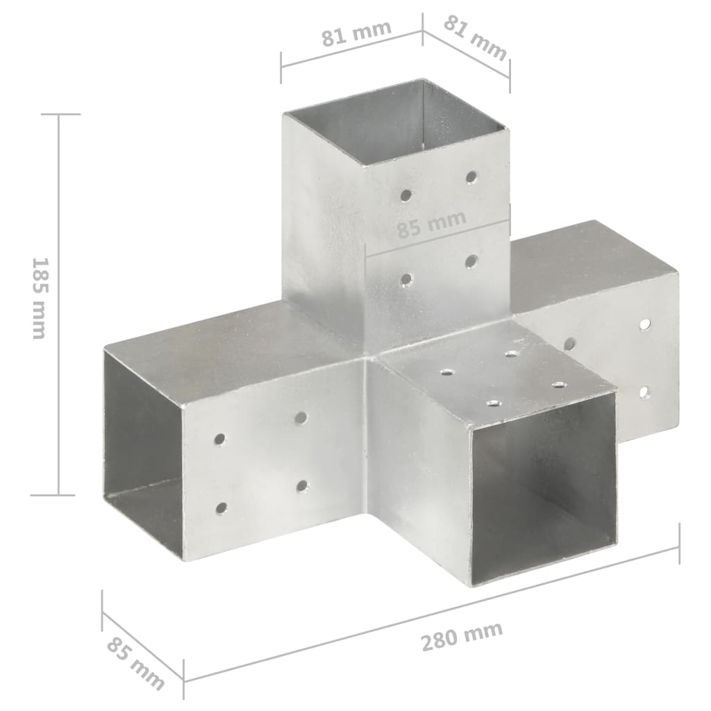 vidaXL Connecteurs de poteau 4 pcs Forme en X Métal galvanisé 81x81 mm
