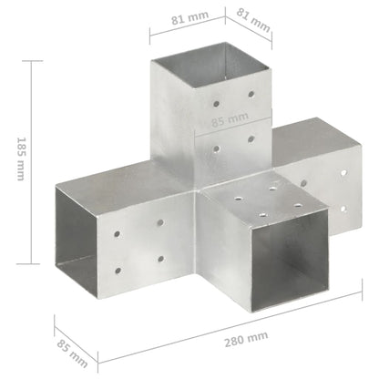 vidaXL Connecteurs de poteau 4 pcs Forme en X Métal galvanisé 81x81 mm