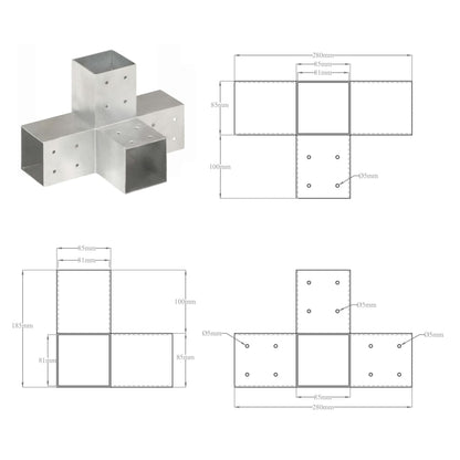 vidaXL Connecteurs de poteau 4 pcs Forme en X Métal galvanisé 81x81 mm