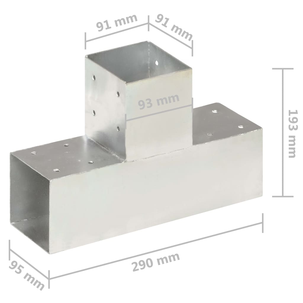 vidaXL Connecteurs de poteau 4 pcs Forme en T Métal galvanisé 91x91 mm