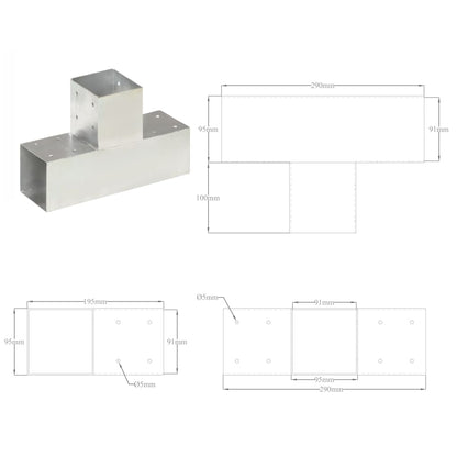 vidaXL Connecteurs de poteau 4 pcs Forme en T Métal galvanisé 91x91 mm