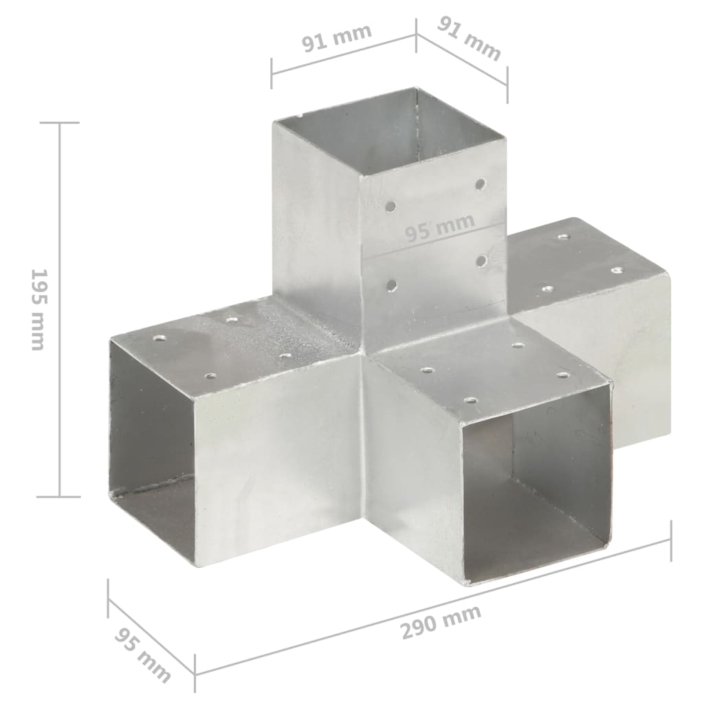 vidaXL Connecteurs de poteau 4 pcs Forme en X Métal galvanisé 91x91 mm