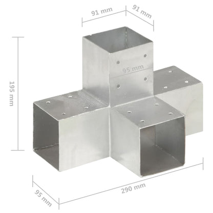 vidaXL Connecteurs de poteau 4 pcs Forme en X Métal galvanisé 91x91 mm