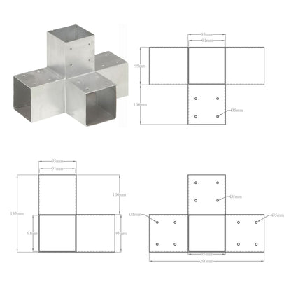 vidaXL Connecteurs de poteau 4 pcs Forme en X Métal galvanisé 91x91 mm