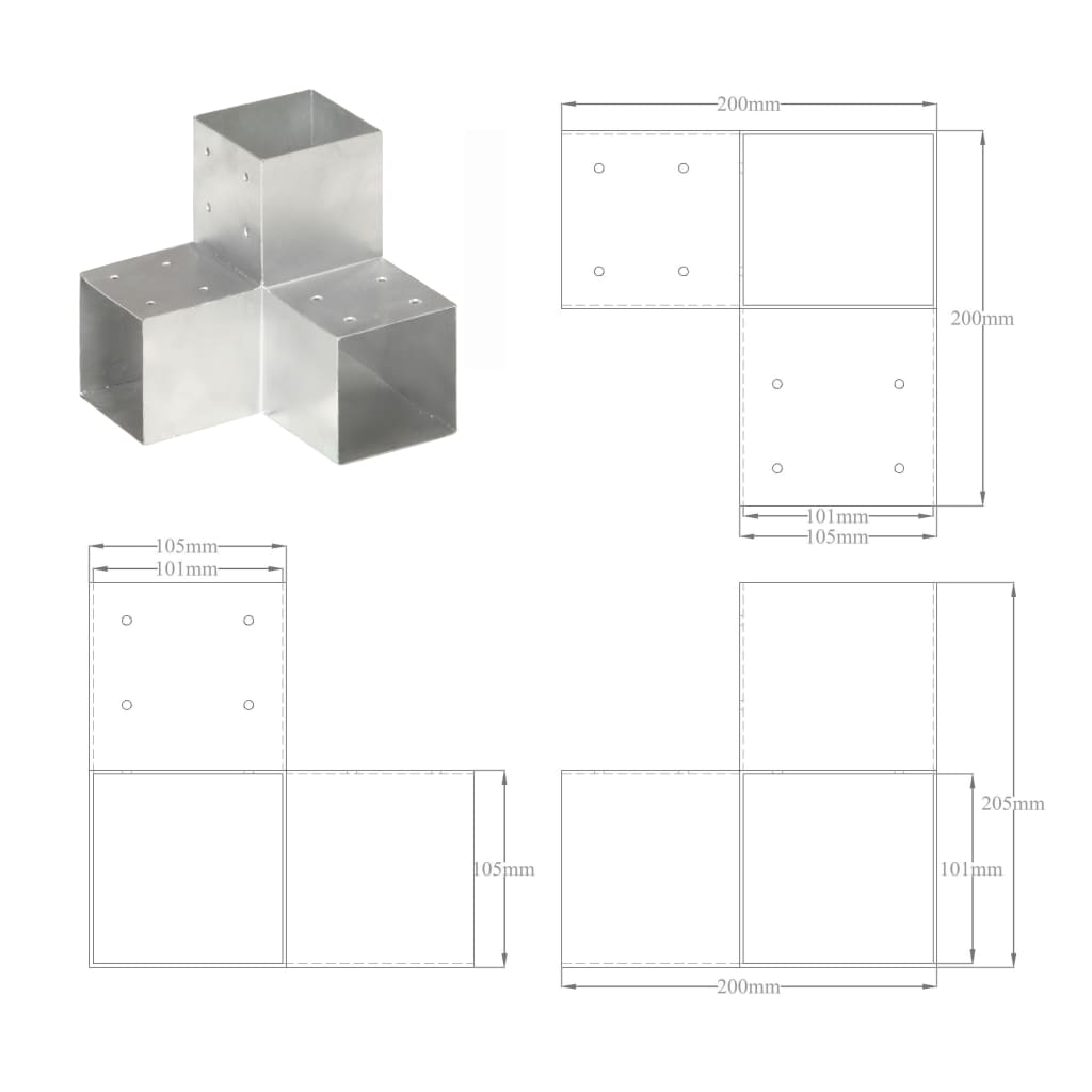 vidaXL Connecteur de poteau Forme en Y Métal galvanisé 101x101 mm