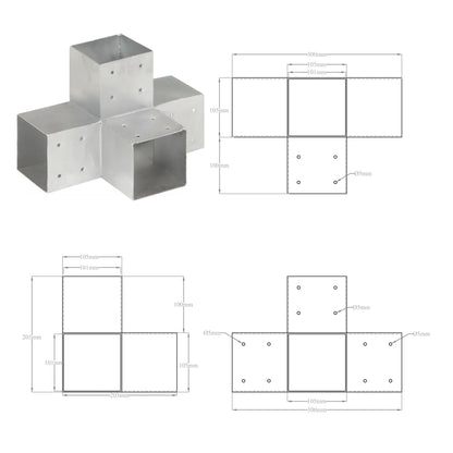 vidaXL Connecteurs de poteau 4pcs Forme en X Métal galvanisé 101x101mm