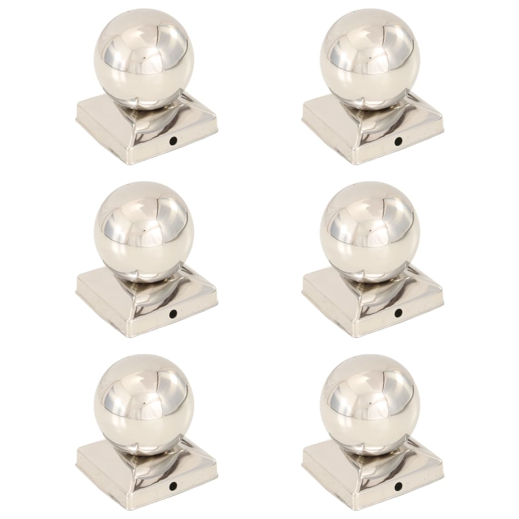 vidaXL Bouchons de poteau 6 pcs Globe final Acier inoxydable 91x91 mm