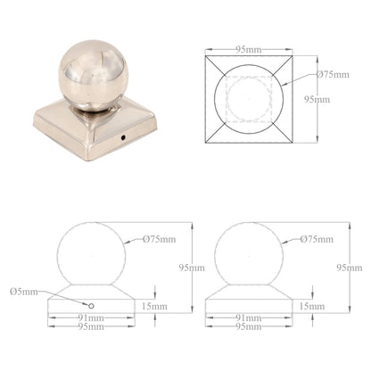 vidaXL Bouchons de poteau 6 pcs Globe final Acier inoxydable 91x91 mm