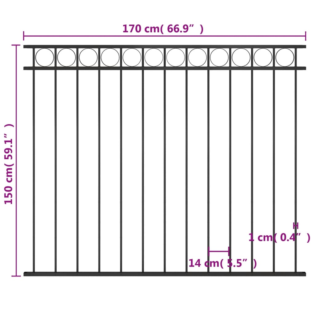 vidaXL Panneau de clôture Acier 1,7x1,5 m Noir