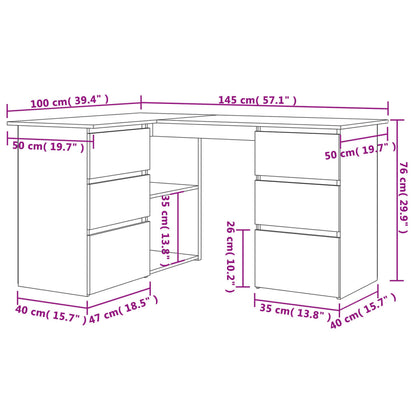 vidaXL Bureau d'angle Noir 145x100x76 cm Bois d'ingénierie