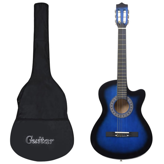 vidaXL Ensemble de guitare découpée classique 12 pcs 6 cordes Bleu 38"