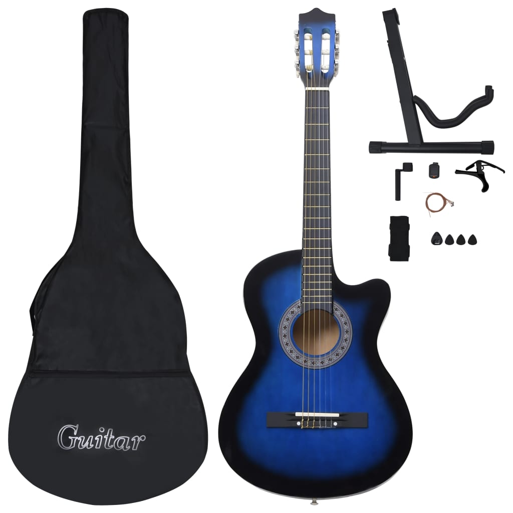 vidaXL Ensemble de guitare découpée classique 12 pcs 6 cordes Bleu 38"