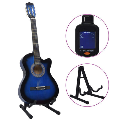 vidaXL Ensemble de guitare découpée classique 12 pcs 6 cordes Bleu 38"