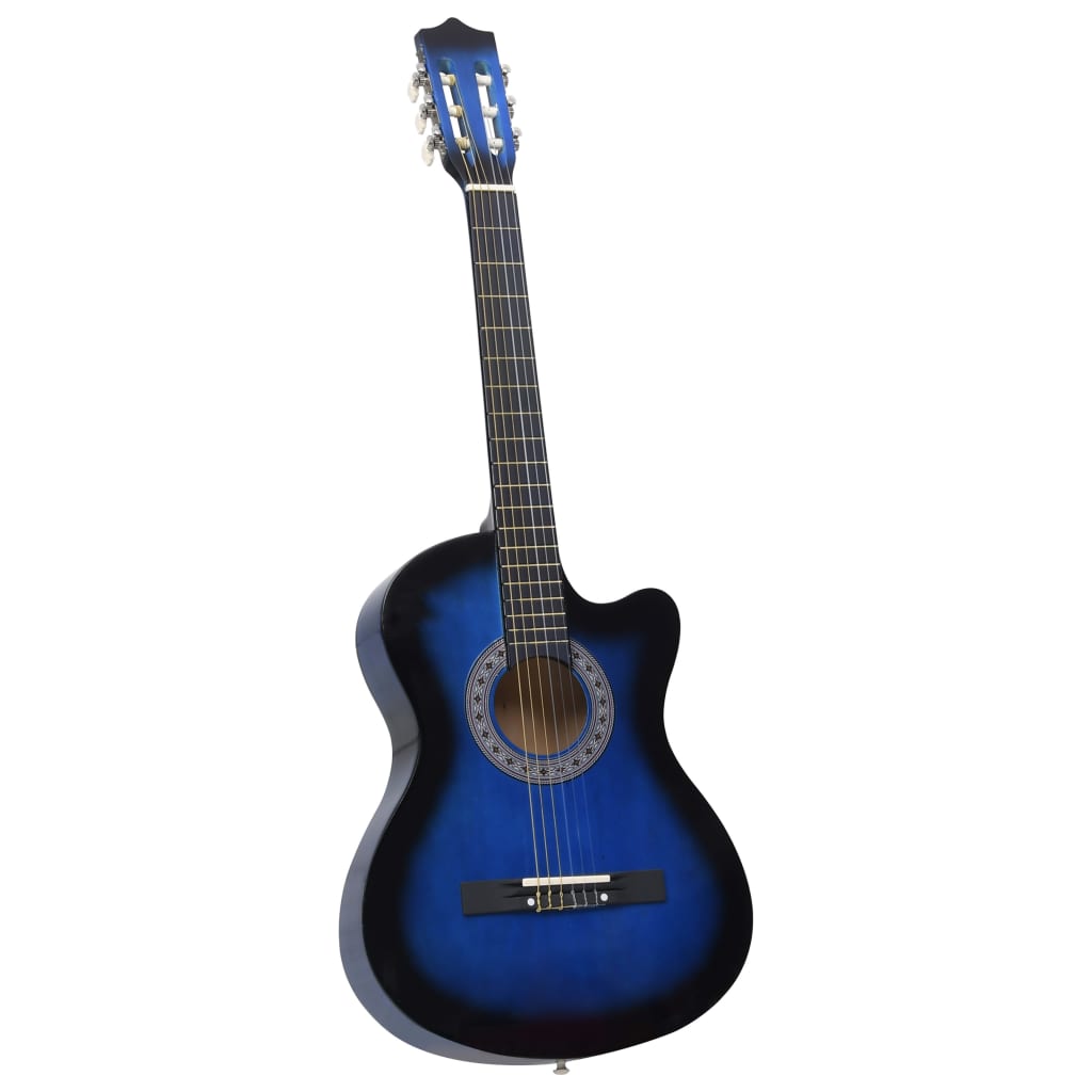 vidaXL Ensemble de guitare découpée classique 12 pcs 6 cordes Bleu 38"