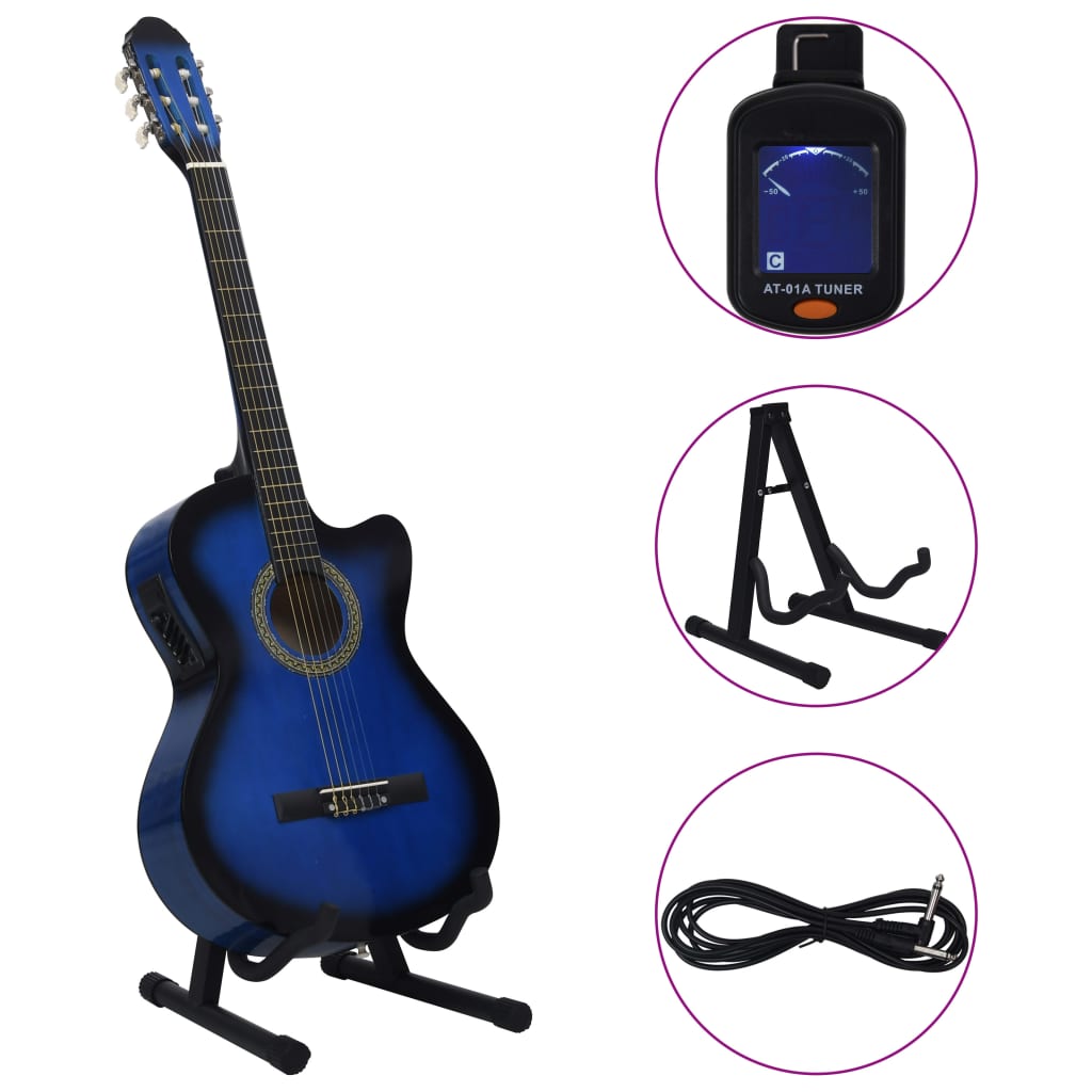 vidaXL Jeu de guitare 12pcs occidental avec égaliseur et 6 cordes Bleu