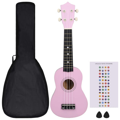 vidaXL Jeu de ukulélé soprano avec sac pour enfants Rose 21"