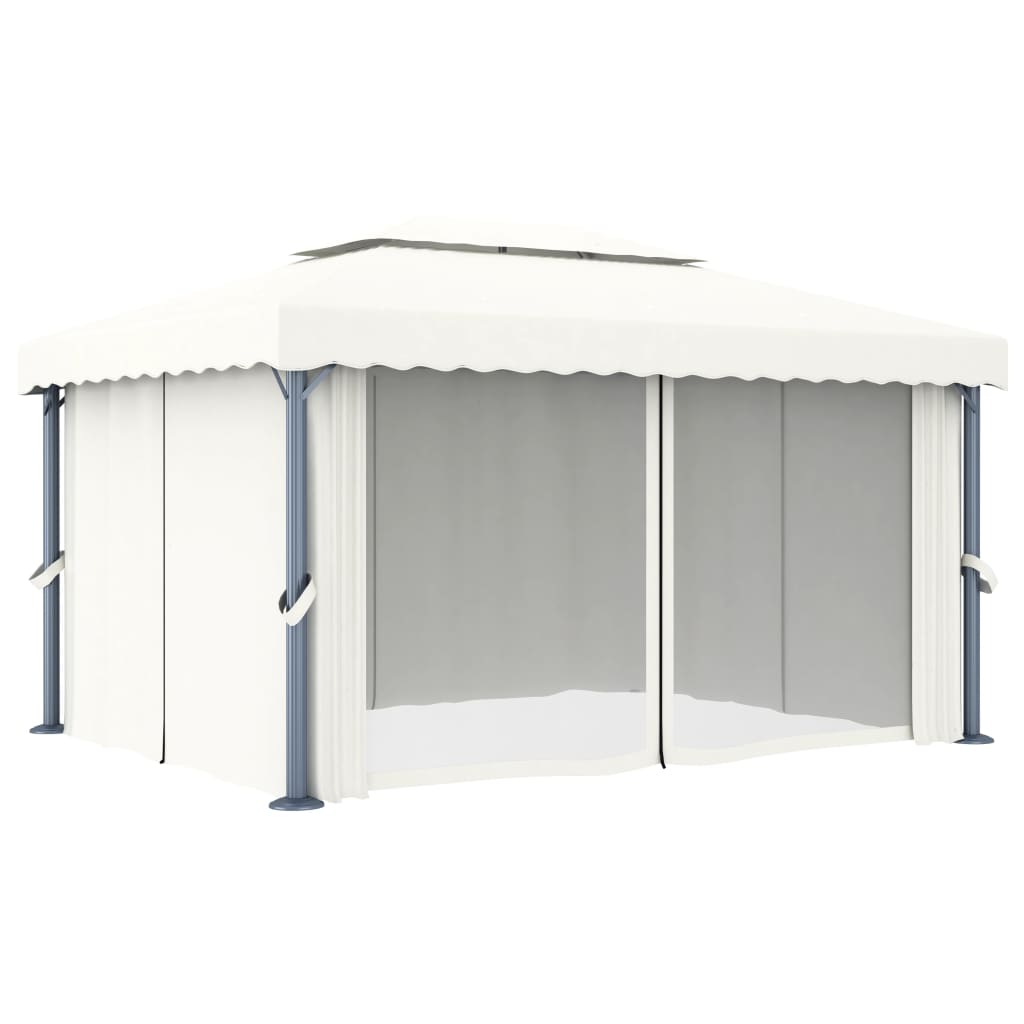 vidaXL Tonnelle avec rideau 4x3 m Blanc crème Aluminium