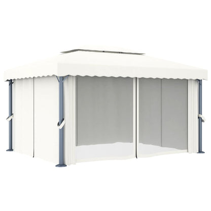 vidaXL Tonnelle avec rideau 4x3 m Blanc crème Aluminium