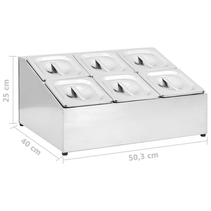 vidaXL Récipient Gastronorm avec 6 bacs GN 1/6 Acier inoxydable