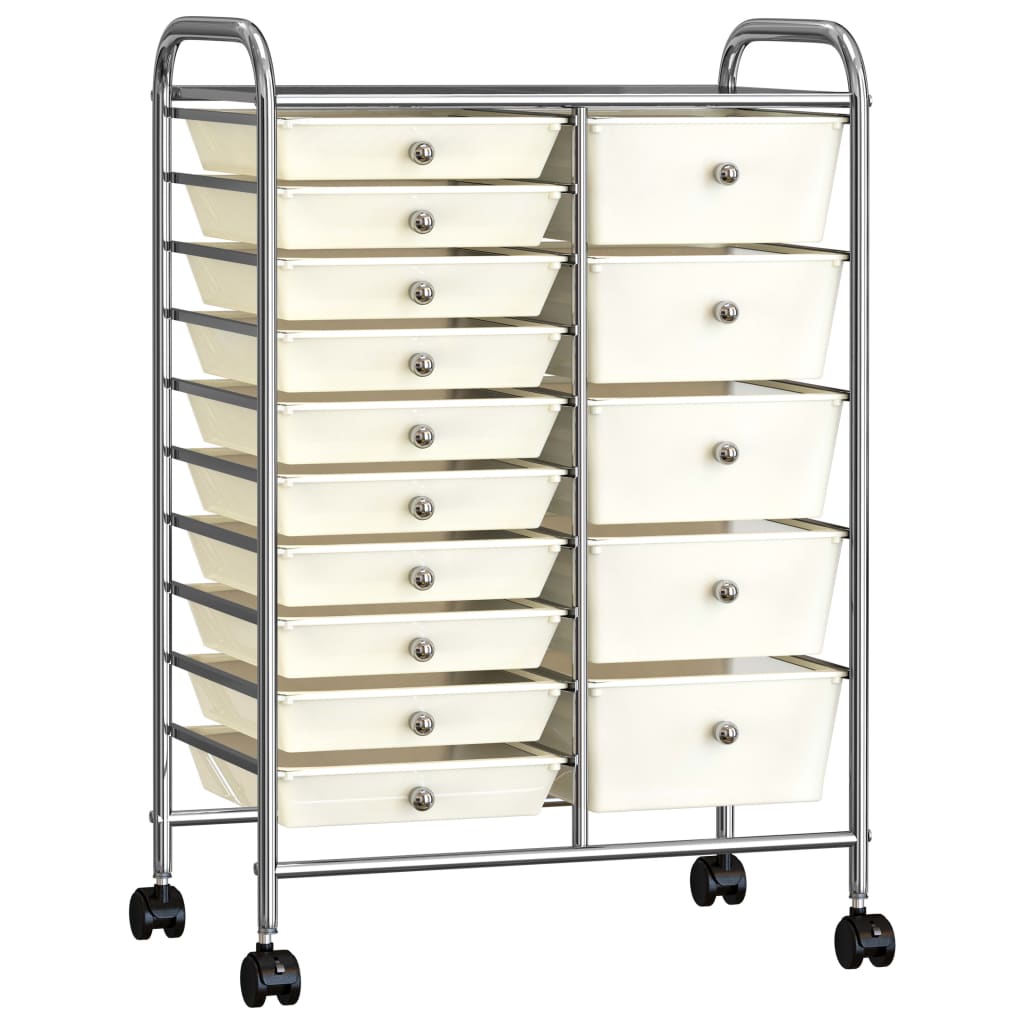 vidaXL Chariot de rangement mobile à 15 tiroirs XXL Blanc Plastique