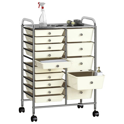 vidaXL Chariot de rangement mobile à 15 tiroirs XXL Blanc Plastique