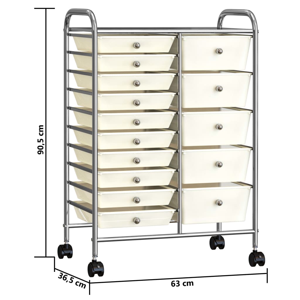 vidaXL Chariot de rangement mobile à 15 tiroirs XXL Blanc Plastique