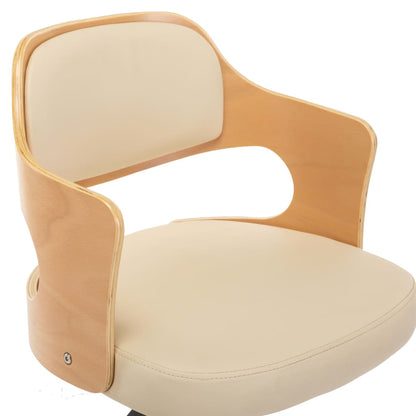 vidaXL Chaise pivotante de bureau Crème Bois courbé et similicuir