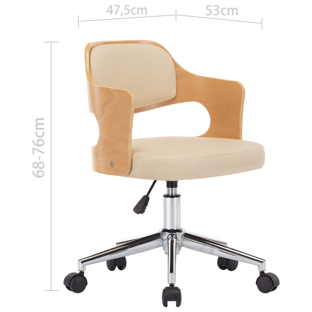 vidaXL Chaise pivotante de bureau Crème Bois courbé et similicuir