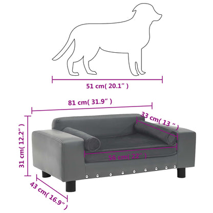 vidaXL Canapé pour chien Gris 81x43x31 cm Peluche et similicuir