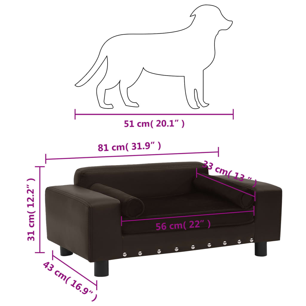 vidaXL Canapé pour chien Marron 81x43x31 cm Peluche et similicuir