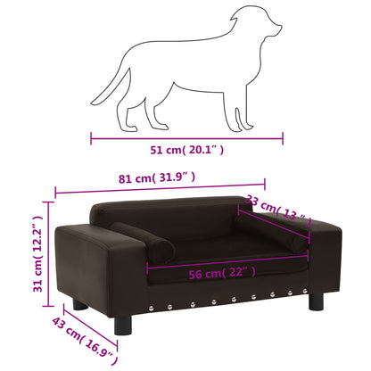 vidaXL Canapé pour chien Marron 81x43x31 cm Peluche et similicuir