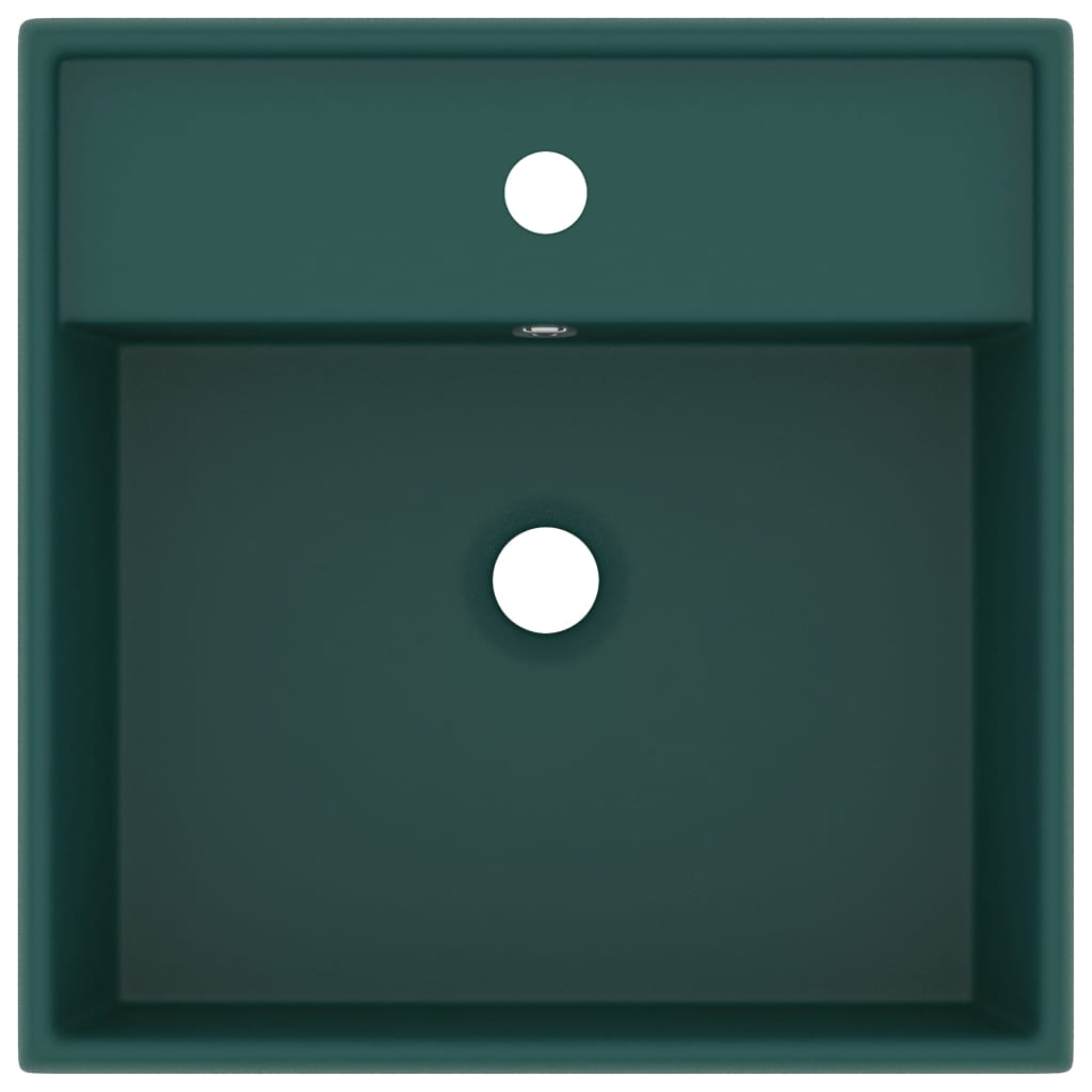 vidaXL Lavabo carré à trop-plein Vert foncé mat 41x41 cm Céramique