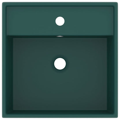 vidaXL Lavabo carré à trop-plein Vert foncé mat 41x41 cm Céramique