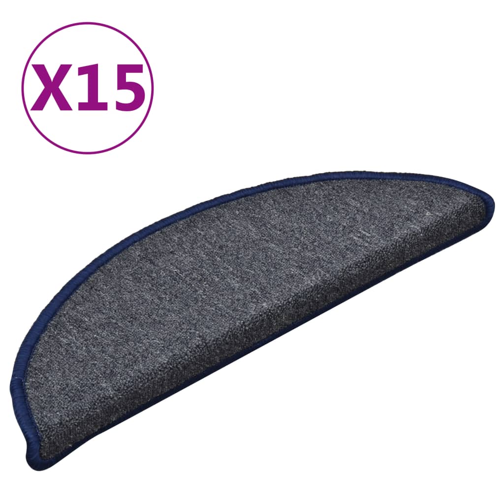 vidaXL Tapis de marches d'escalier 15 pcs Gris foncé et bleu 56x17x3cm