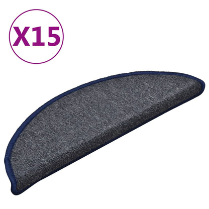vidaXL Tapis de marches d'escalier 15 pcs Gris foncé et bleu 56x17x3cm