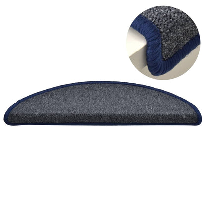 vidaXL Tapis de marches d'escalier 15 pcs Gris foncé et bleu 56x17x3cm