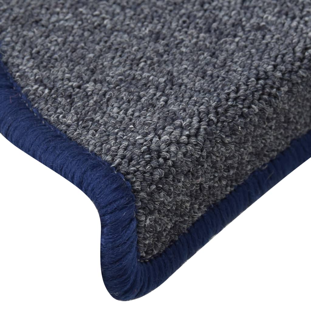 vidaXL Tapis de marches d'escalier 15 pcs Gris foncé et bleu 56x17x3cm