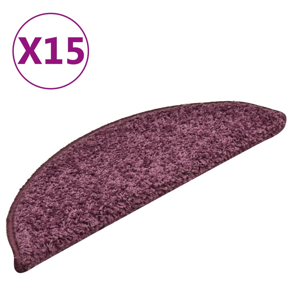 vidaXL Tapis de marches d'escalier 15 pcs Violet foncé 56x17x3 cm