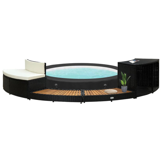 vidaXL Cadre de spa Noir Résine tressée et bois d'acacia