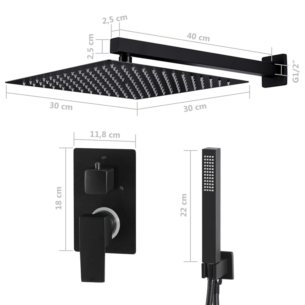 vidaXL Système de douche Acier inoxydable 201 Noir