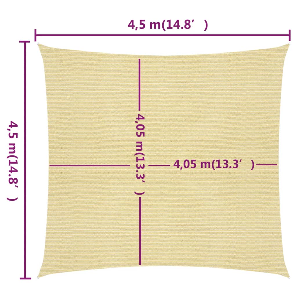 vidaXL Voile d'ombrage 160 g/m² Beige 4,5x4,5 m PEHD