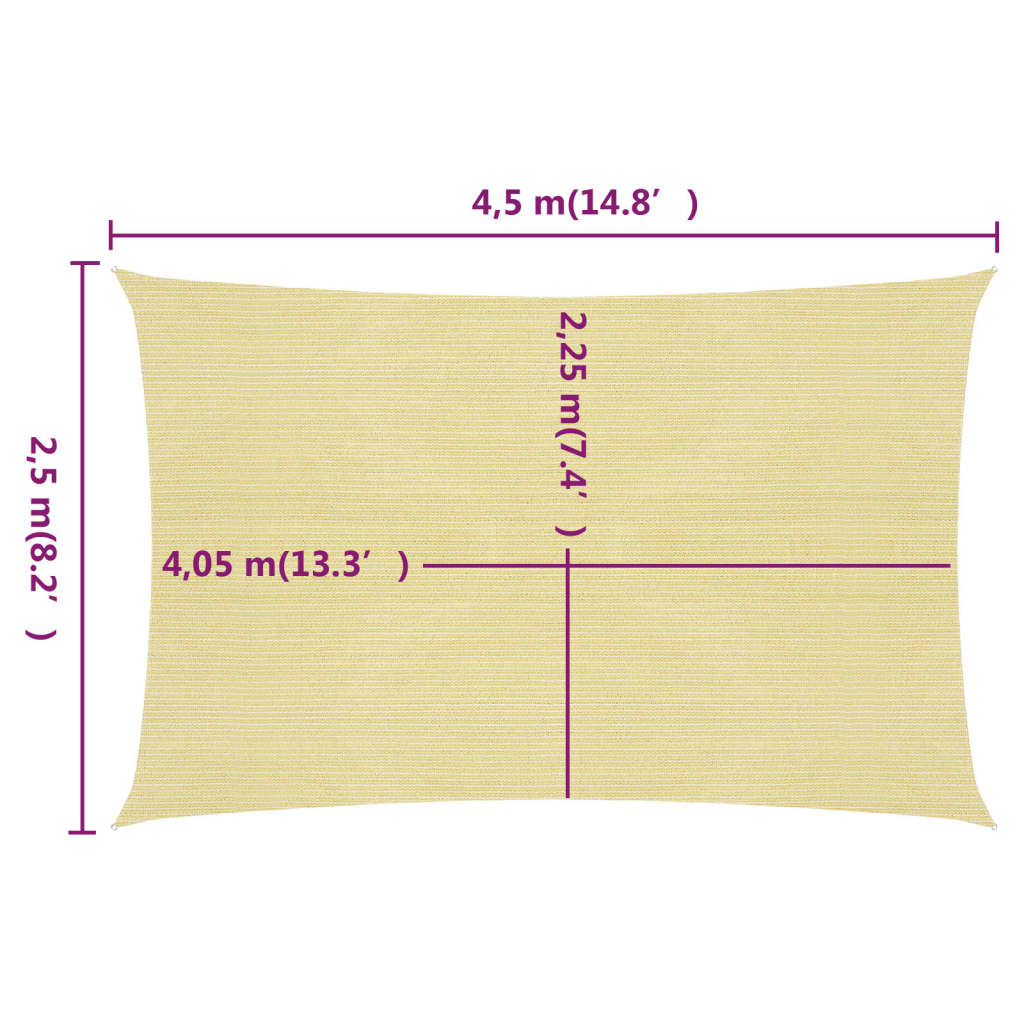 vidaXL Voile d'ombrage 160 g/m² Beige 2,5x4,5 m PEHD