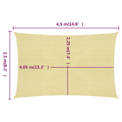 vidaXL Voile d'ombrage 160 g/m² Beige 2,5x4,5 m PEHD