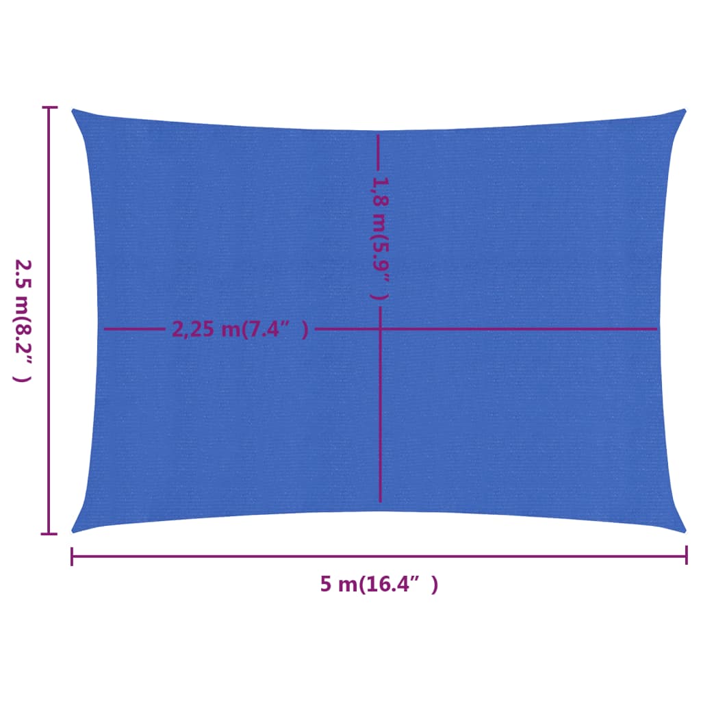 vidaXL Voile d'ombrage 160 g/m² rectangulaire bleu 2,5x5 m PEHD
