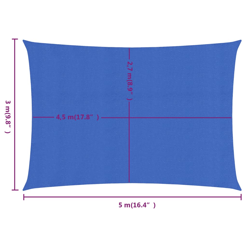 vidaXL Voile d'ombrage 160 g/m² rectangulaire bleu 3x5 m PEHD