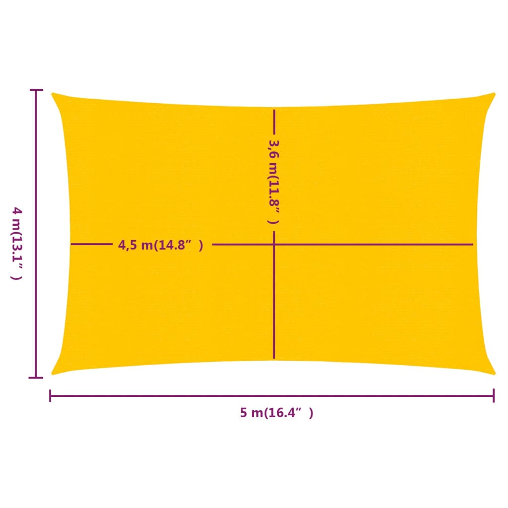 vidaXL Voile d'ombrage 160 g/m² rectangulaire jaune 4x5 m PEHD
